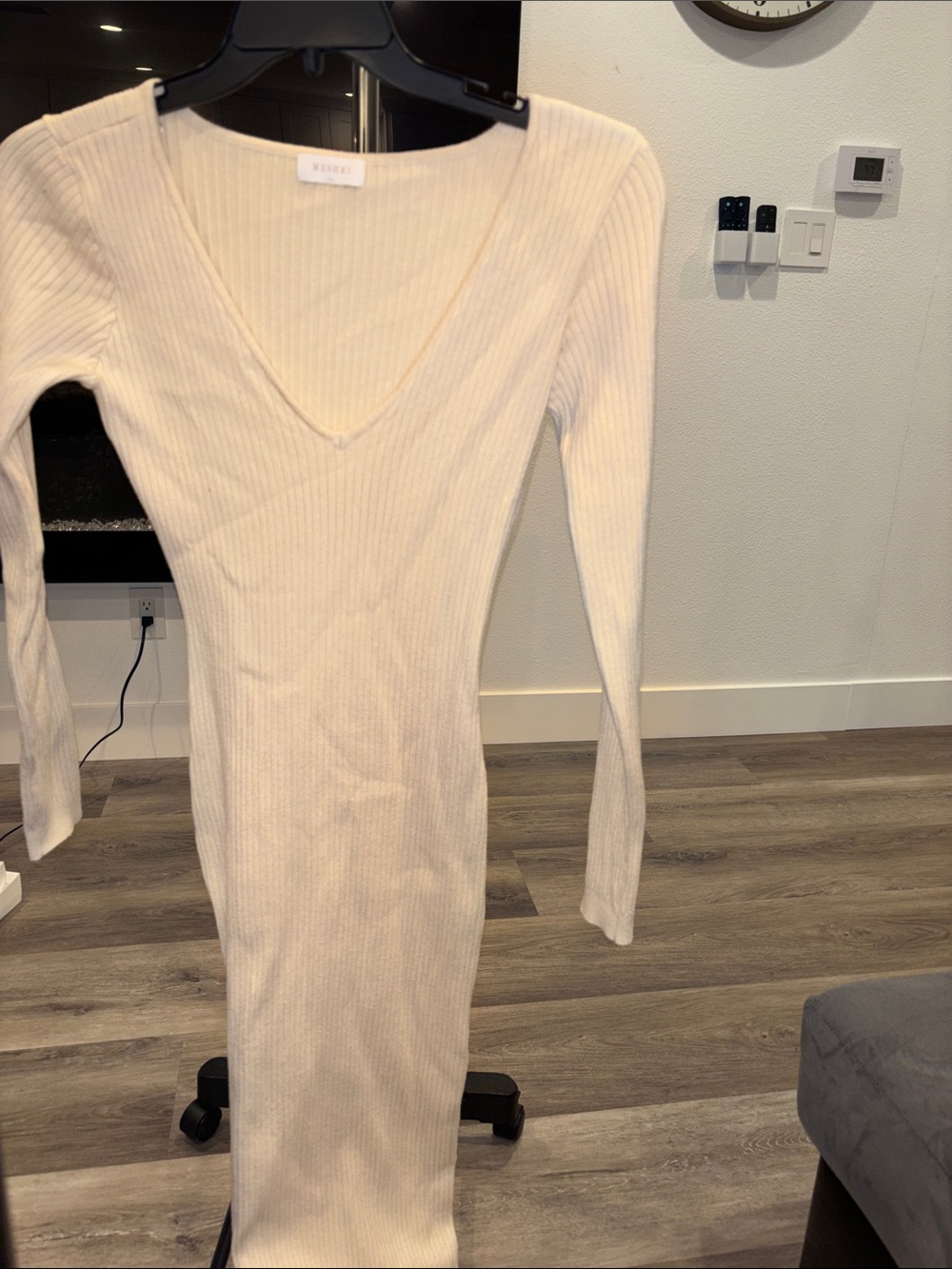 Meshki Cream Ribbed V-Neck Maxi Dress